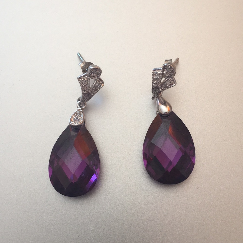 Purple and diamond stone drop earrings